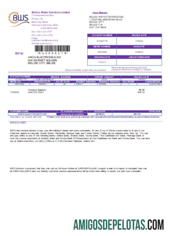 Projeto de lei de serviços públicos limitados da Belize Water Services, SCR amostra